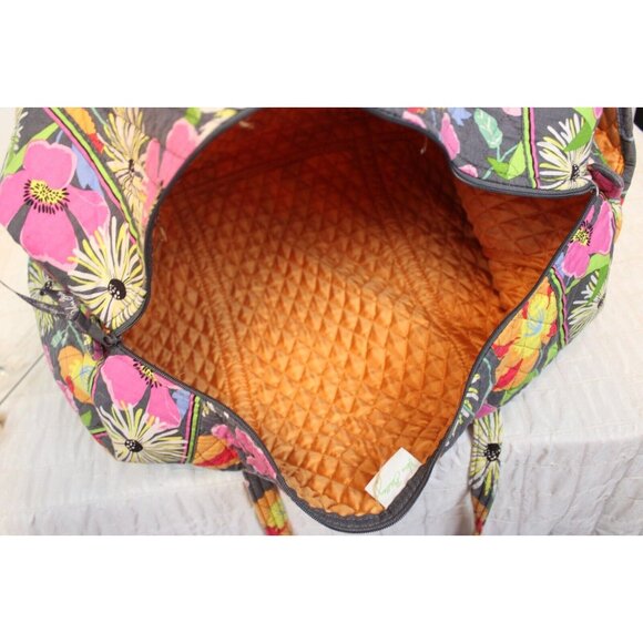 Vera Bradley Grey Jazzy Bloom Floral Large Duffle Bag Baby Orange Travel Quilted - Picture 9 of 10
